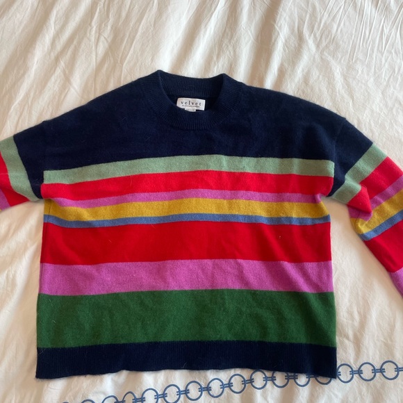 Velvet KACEY CASHMERE STRIPED CREW NECK SWEATER - Picture 5 of 6